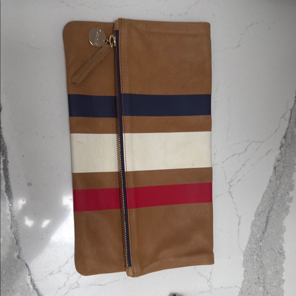 Clare V Tan and Red Striped Clutch